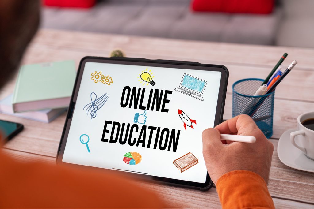 Voice over services elearning and more. It's a picture of a tablet and syas "Online Education."