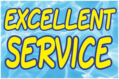 Blue background with words in yellow, Excellent Service. The kind of service Jimmy's Voice offers.